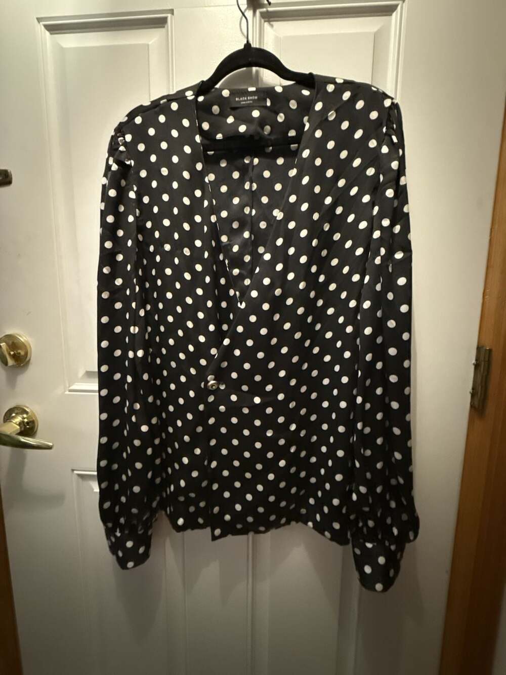 Black Show Polka Dot Blouse Long Sleeve Wrap Top Black White